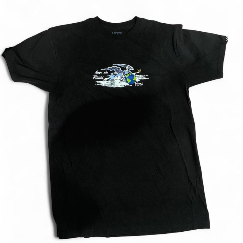 Black Vans graphic tee with "Save the Planet" design